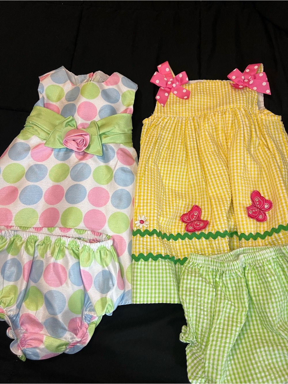 Bundle (2) Toddler Pastel Polka Dot Dress Set & Yellow & Green Gingham DressSet